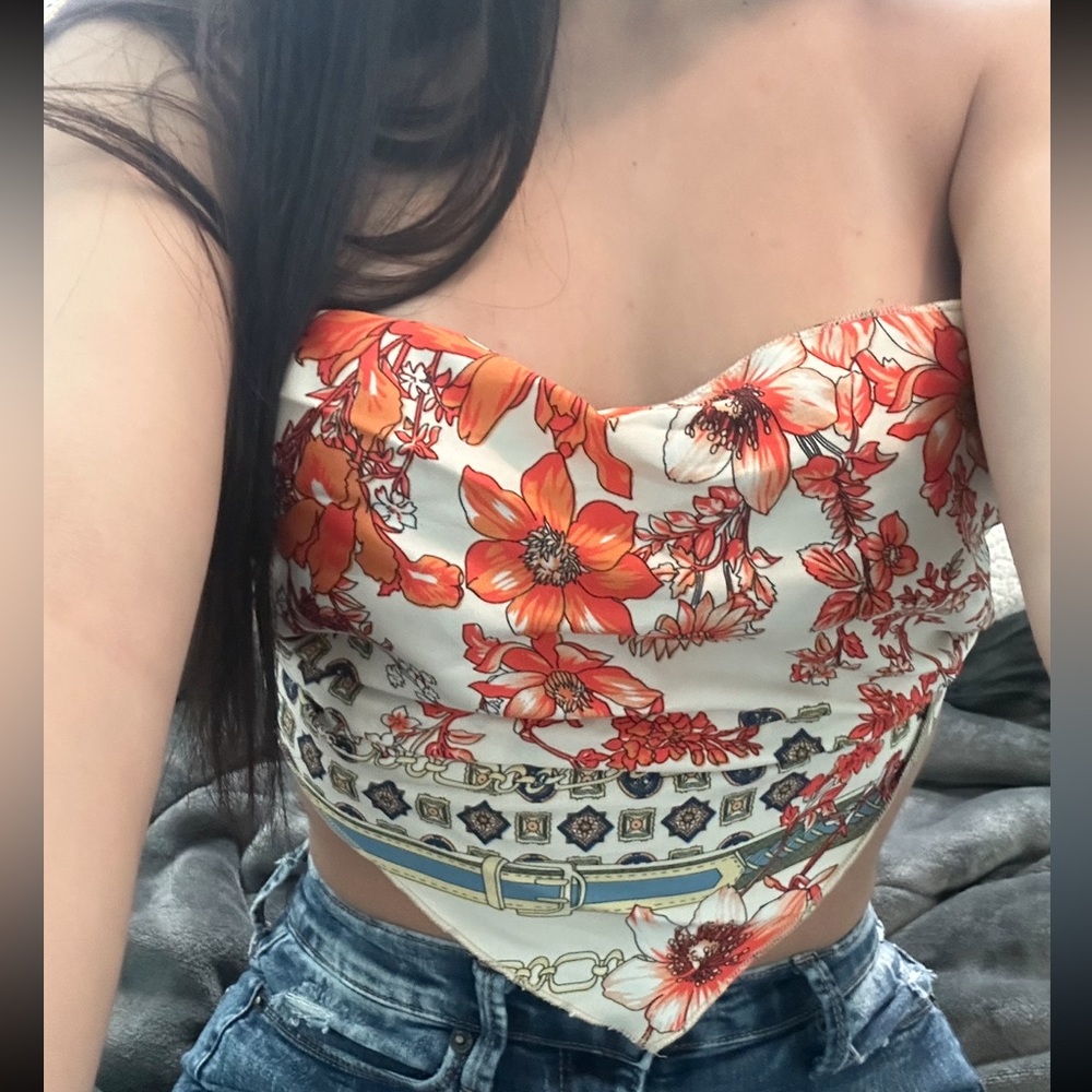 Floral Tie Up Bandanna Cropped Shirt